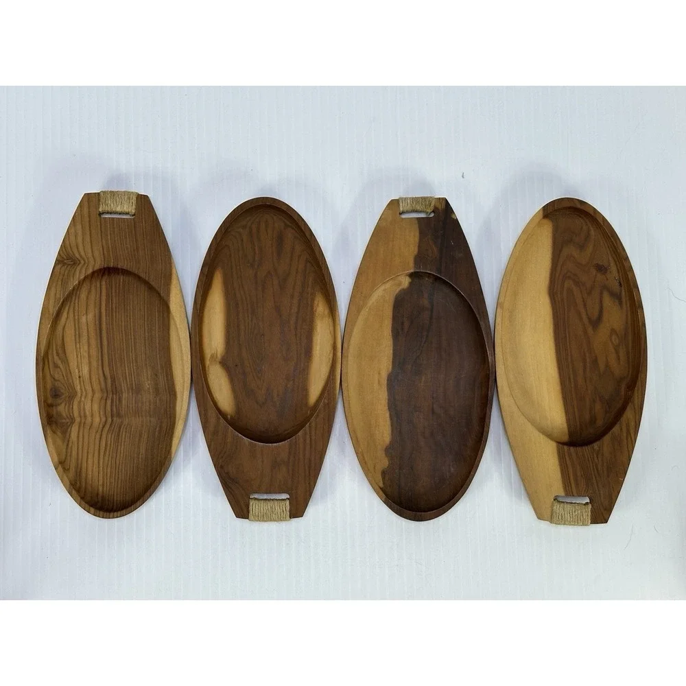 Vintage Teak Wood Snack Trays Set of 4 Atomic MCM‎ Original Label